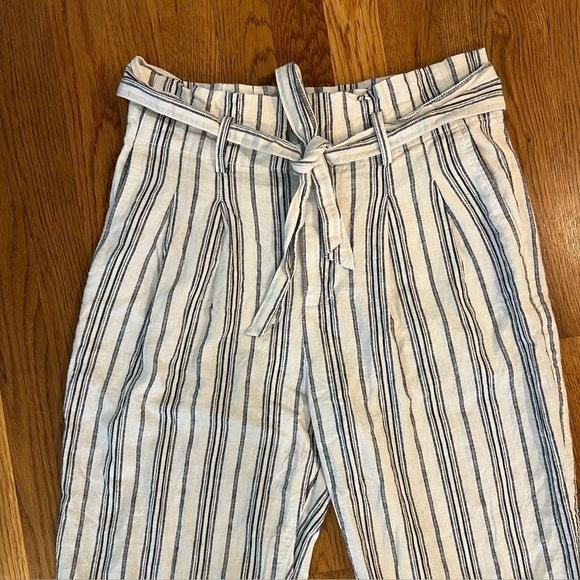 MADEWELL Linen Paperbag Pants White Cotton Dark Baltic Stripe AN839 Size 6 - Picture 7 of 16